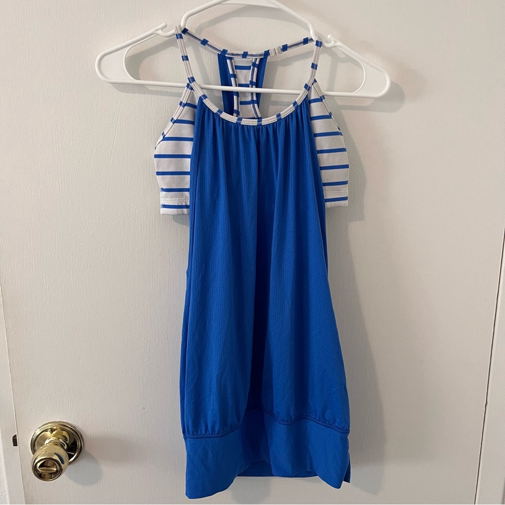Lululemon No Limits Tank Pipe Dream Blue Deauville Stripe Workout Athletic 4 - Picture 2 of 7